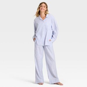Women's Flannel Pajama Set - Auden™ Blue/ Red Stripe M